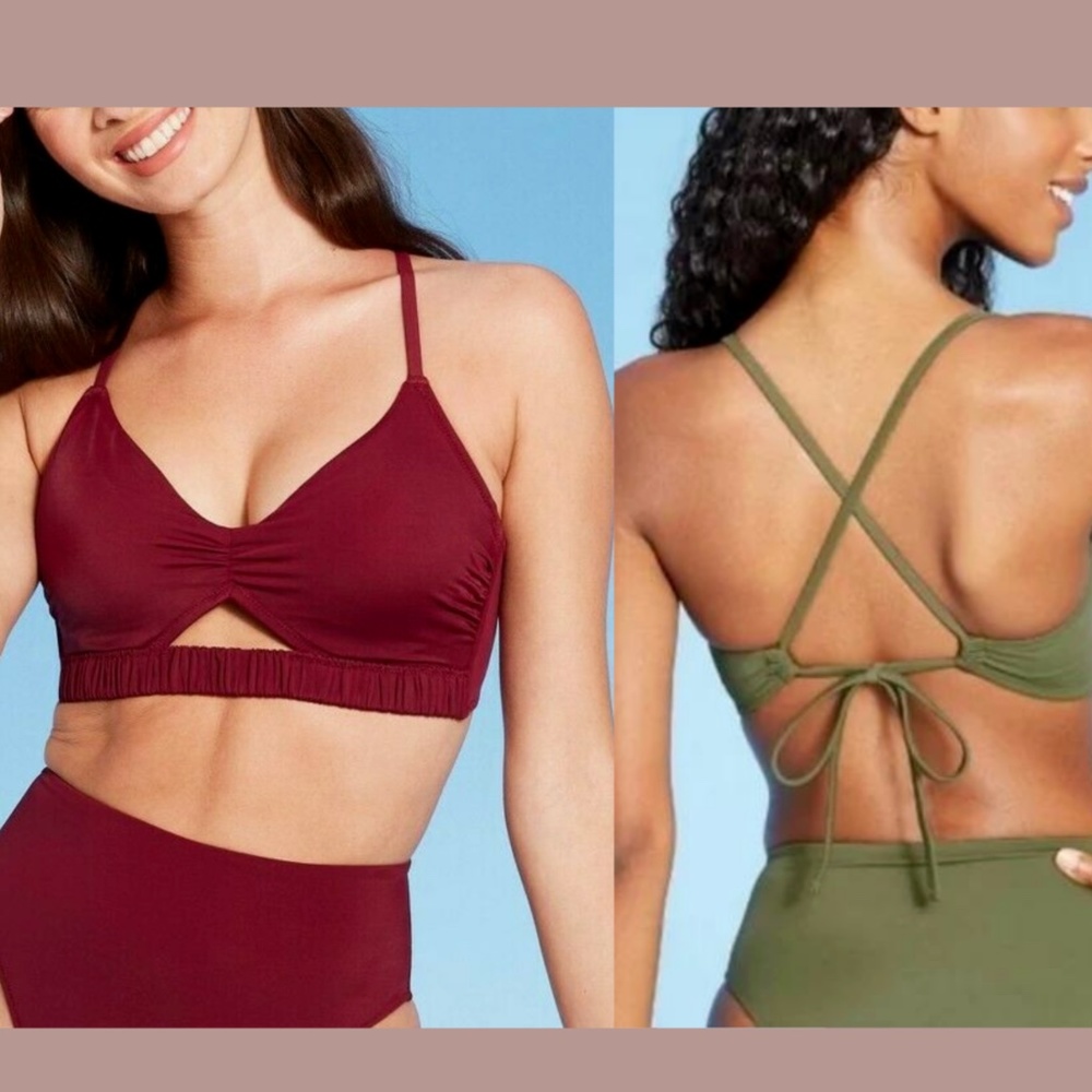 NWT Shade & Shore [ 32B ] Cinch Trim Cut Out Bikini Top Deep‎ Cranberry